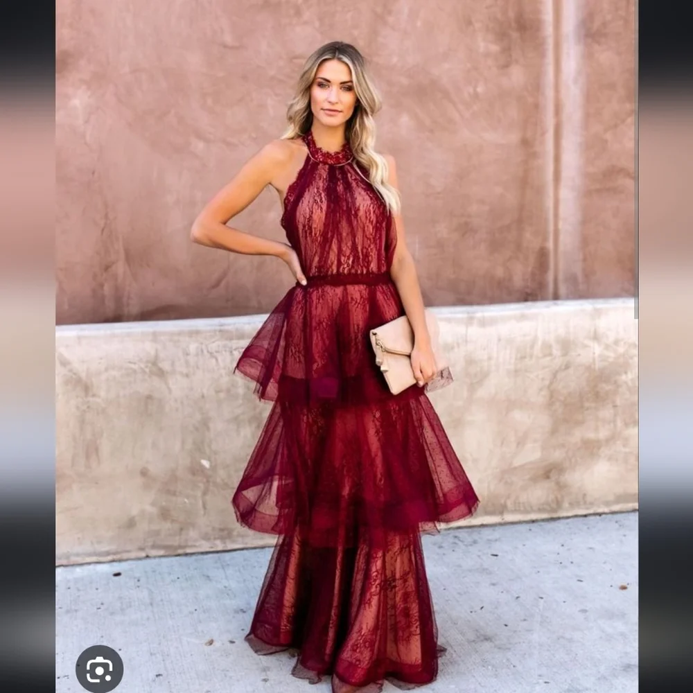 VICI Dulce Tiered Lace Halter Maxi Gown - Picture 1 of 2